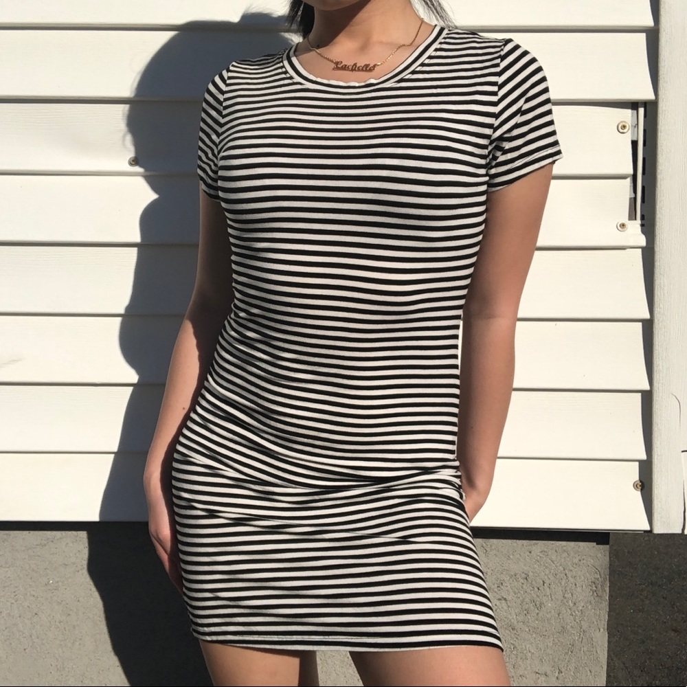 Black and White Striped Bodycon Dress